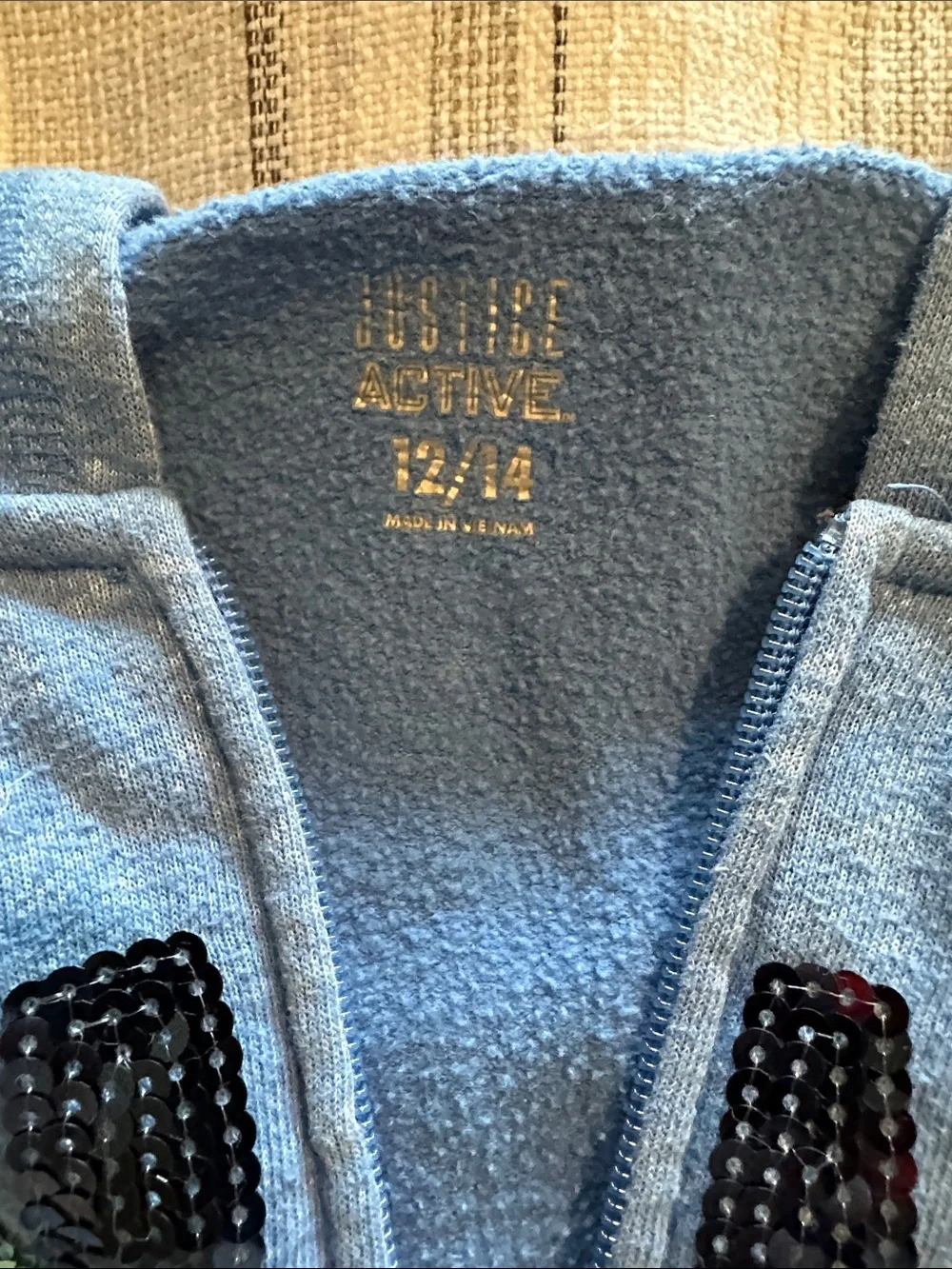 Justice Blue Hooded Zip-Up with 'GYMNAST' Sequin Graphic